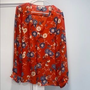 Rose & Olive Red Flutter Sleeve Graphic Blouse